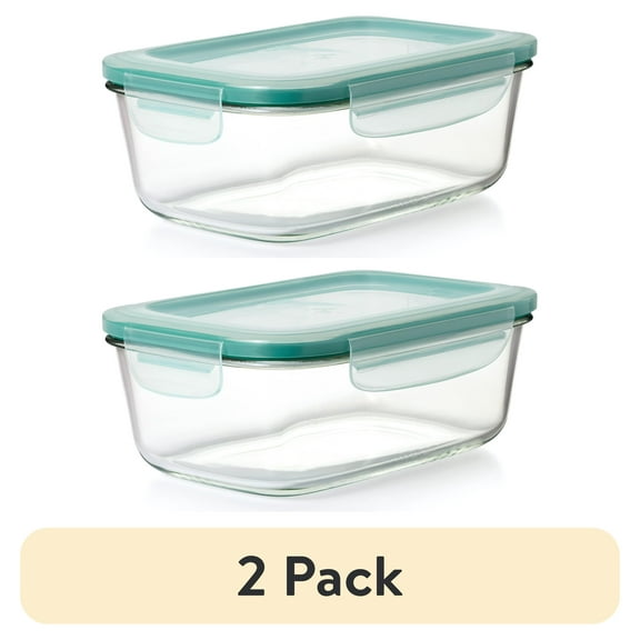 (2 pack) OXO Softworks Smart Seal 8 Cup Glass Rectangle Container, Best Used for Leftover Storage and Reheating