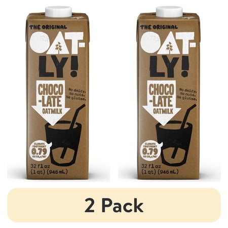 (2 pack) Oatly Chocolate Oatmilk, Ambient Dairy-Free Milk, 32 fl oz Shelf-Stable Carton