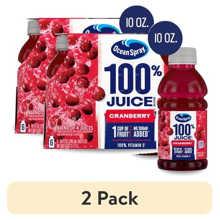 (2 pack) Ocean Spray® 100% Juice Cranberry Juice Blend, 10 fl oz Bottles, 6 Count