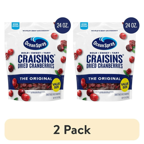 (2 pack) Ocean Spray® Craisins® Original Dried Cranberries, Dried Fruit, 24 oz Pouch