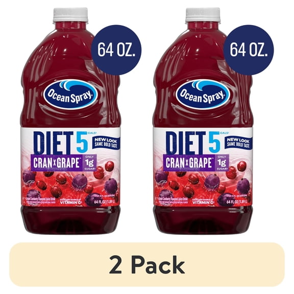 (2 pack) Ocean Spray Diet Cran-Grape Cranberry Grape Juice Drink, 64 fl oz Bottle