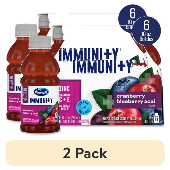 (2 pack) Ocean Spray® Immunity Cranberry Blueberry Acai flavored Juice Drinks, 10 fl oz Bottles, 6 Count