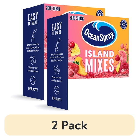 (2 pack) Ocean Spray Powder Drink Mix Variety Pack, Island Mix, Zero Sugar, 30 Sticks