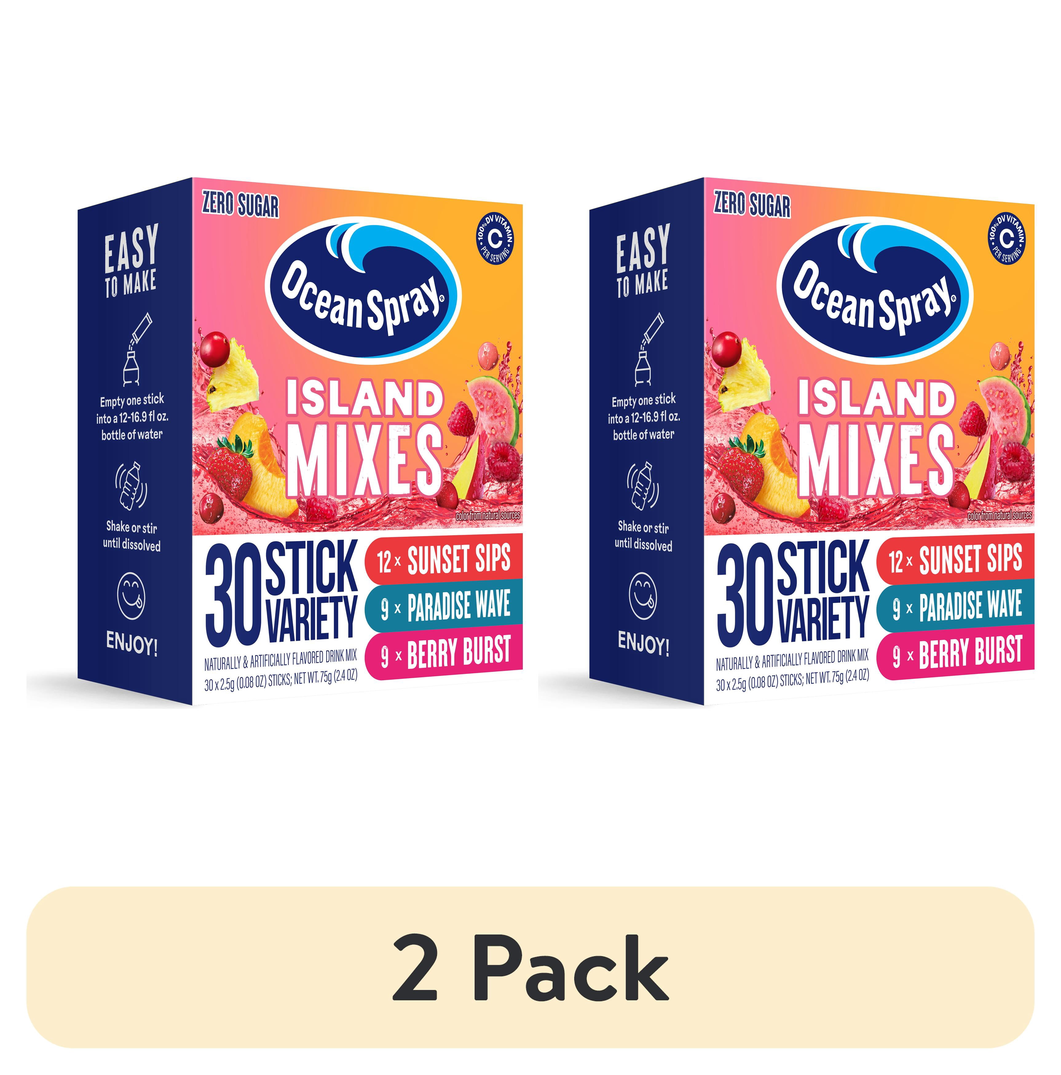 (2 pack) Ocean Spray Zero Sugar Powdered Drink Mix, Island Mix Variety pack, 30 Sticks