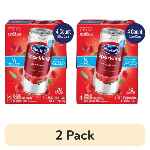 (2 pack) Ocean Spray Sparkling Cranberry Juice Drink, 11.5 fl oz Cans, 4 Count