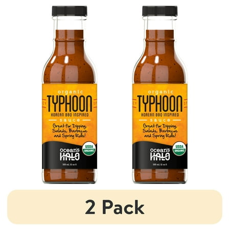 (2 pack) Ocean's Halo Organic Typhoon Spicy Korean BBQ Sauce, Vegan, Soy-Free, 12 oz Bottle