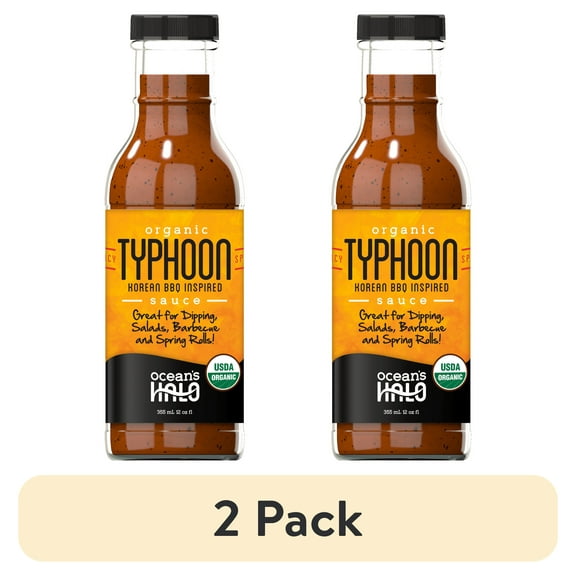 (2 pack) Ocean's Halo Organic Typhoon Spicy Korean BBQ Sauce, Vegan, Soy-Free, 12 oz Bottle