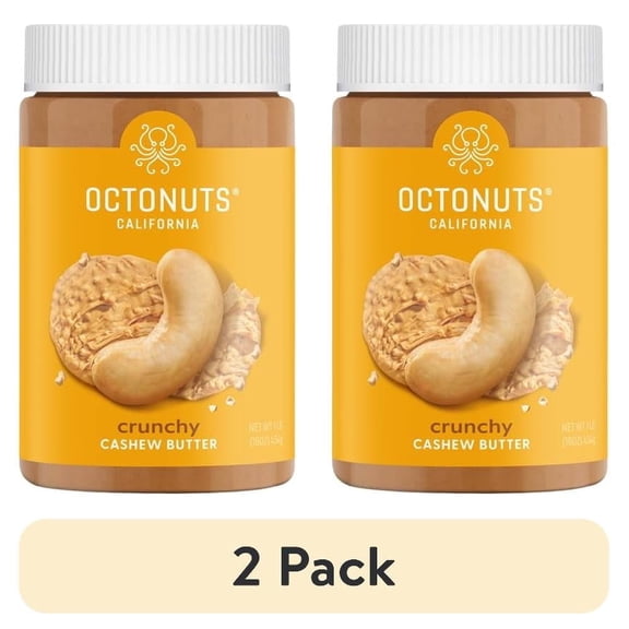 (2 pack) Octonuts Crunchy Cashew Butter  16 oz, Single Ingredient Dry-Roasted Cashews, Gluten Free, Vegan, Non-GMO Nut Butter, No Sugar, No Salt, Peanut-Free Facility, Paleo friendly & Keto Friendly