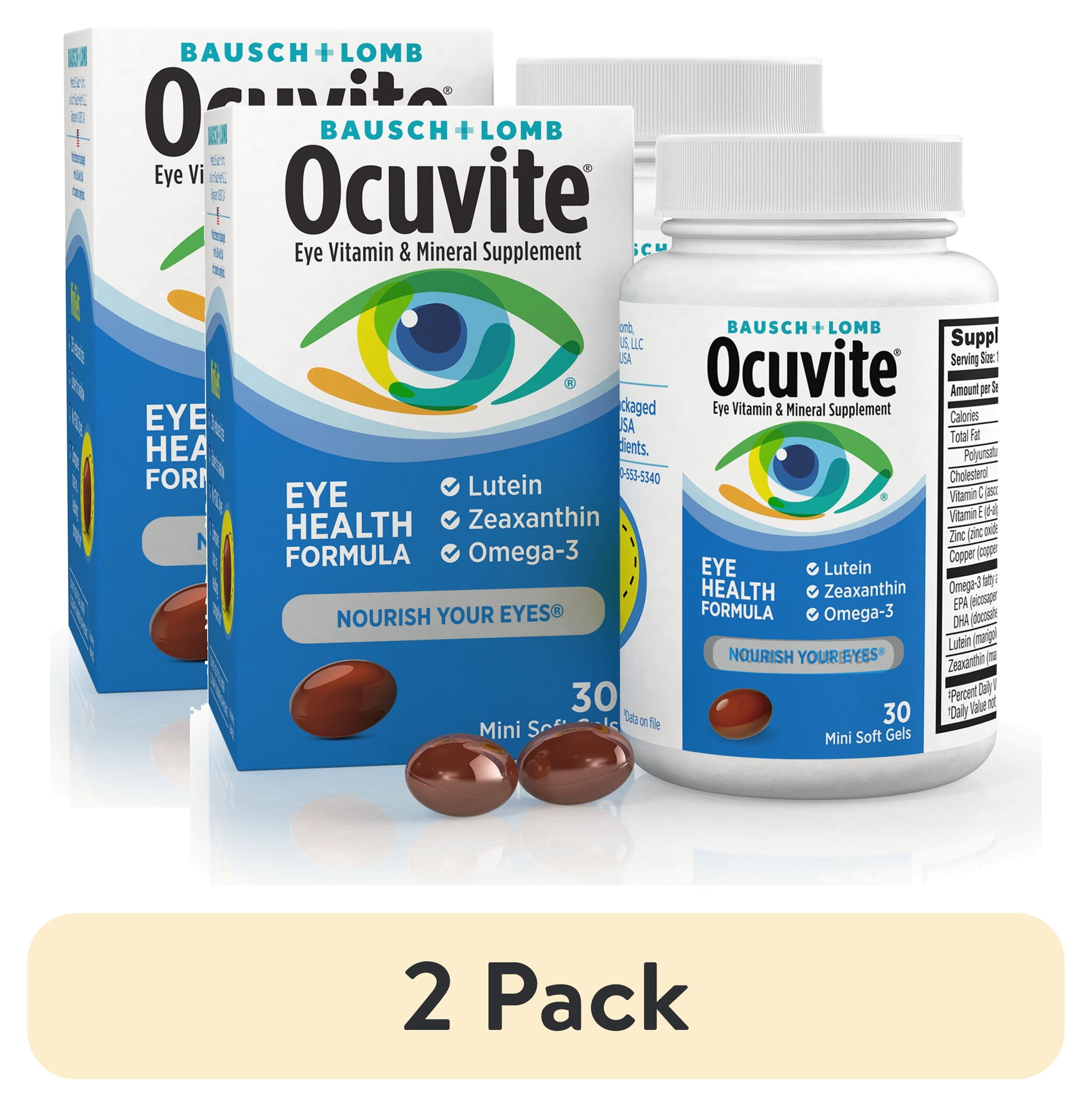 (2 pack) Ocuvite Eye Health Eye Vitamins and Minerals with Lutein and Zeaxanthin and Omega 3 Softgels, 30 Count