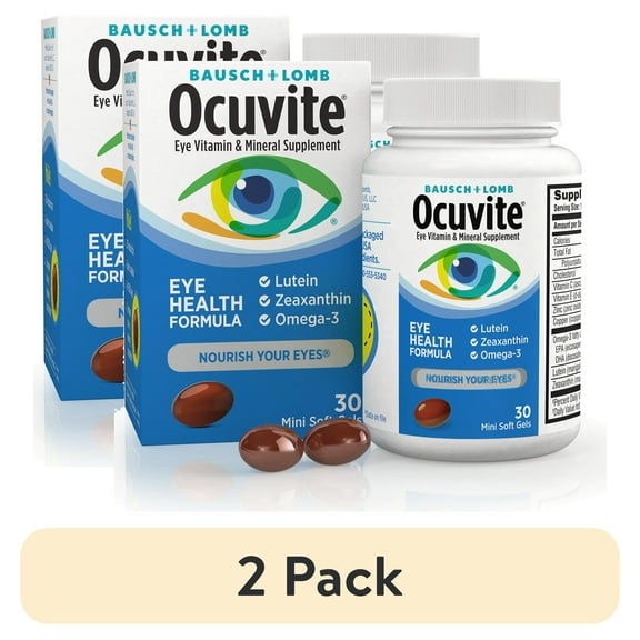 (2 pack) Ocuvite Eye Health Eye Vitamins and Minerals with Lutein and Zeaxanthin and Omega 3 Softgels, 30 Count