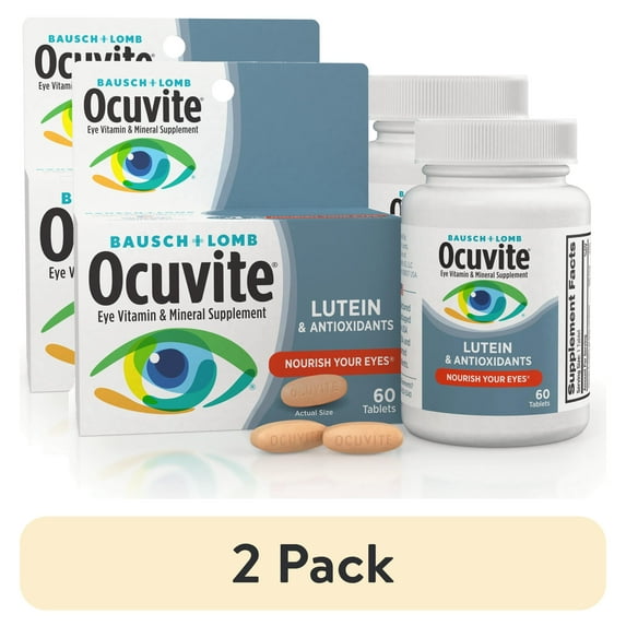 (2 pack) Ocuvite Eye Vitamin & Mineral Supplement, Contains Zinc, Vitamins A, C, E, & Lutein, 60 Tablets, From Bausch + Lomb