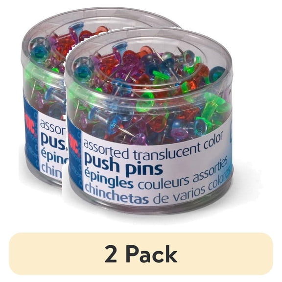 (2 pack) Officemate OIC Push Pins, Assorted Translucent Colors, 200 Count (35710)