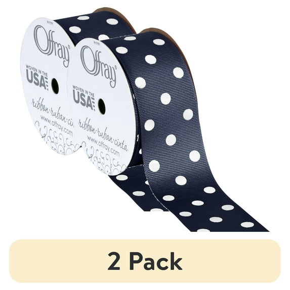 (2 pack) Offray 1.5" Grosgrain Polka Dot Ribbon, 9 Ft.