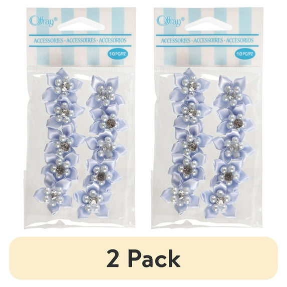 (2 pack) Offray Accessories, Blue Gray 3/4 inch Value Pack 5 Petal Gem Flower Accessory for Wedding, Hair Clips, and Scrapbooking, 10 count, 1 Package