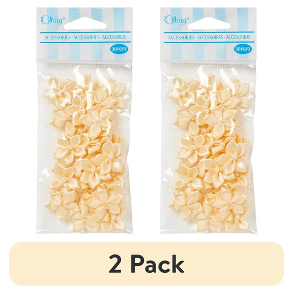 (2 pack) Offray Accessories, Cream 3/4 inch Value Pack 5 Petal Flower with Pearl Accessory for Wedding, Hair Clips, and Scrapbooking, 30 count, 1 Package