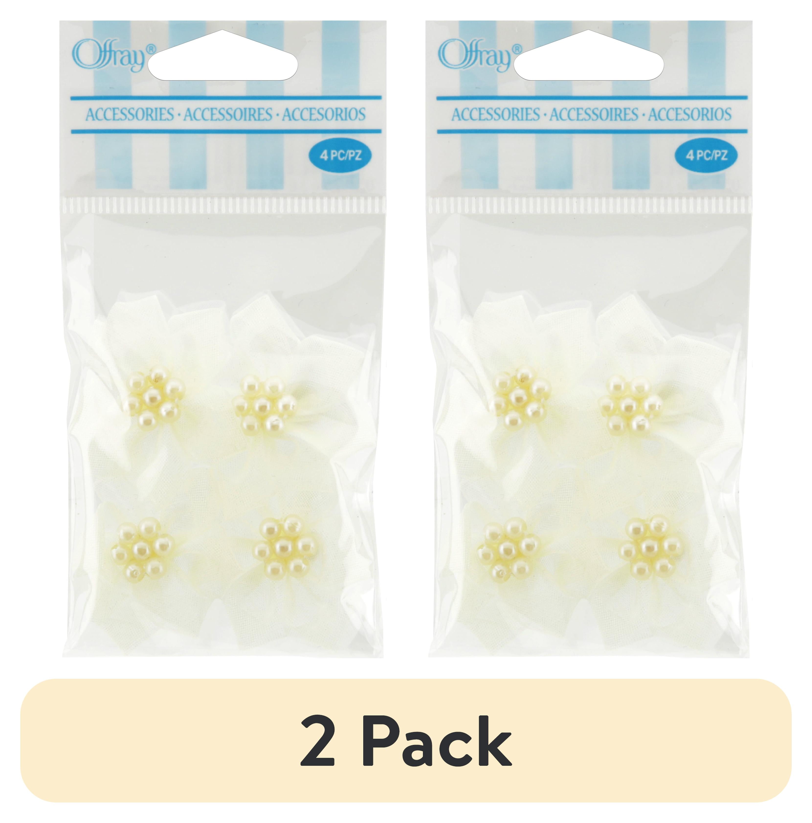 (2 pack) Offray Accessories, Cream Sheer Petal Flower with Pearl Accessory for Wedding, Hair Clips, and Scrapbooking, 4 count, 1 Package