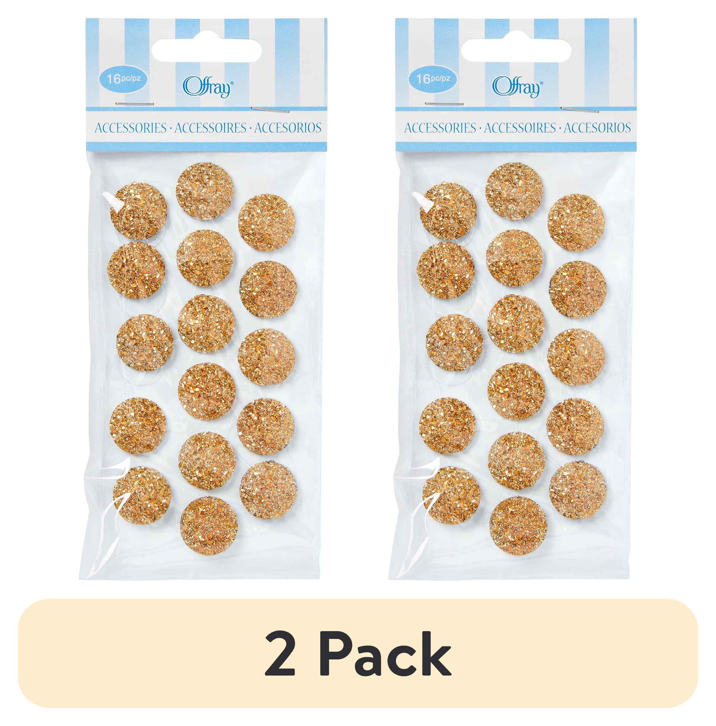 (2 pack) Offray accessories, gold adhesive button gems are great additions to self printed invitations, scrap booking or an yard craft project, 16 pieces, 1 package