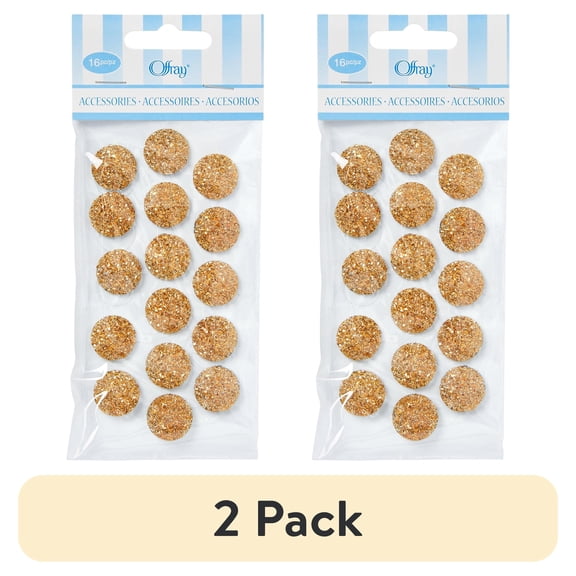 (2 pack) Offray accessories, gold adhesive button gems are great additions to self printed invitations, scrap booking or an yard craft project, 16 pieces, 1 package