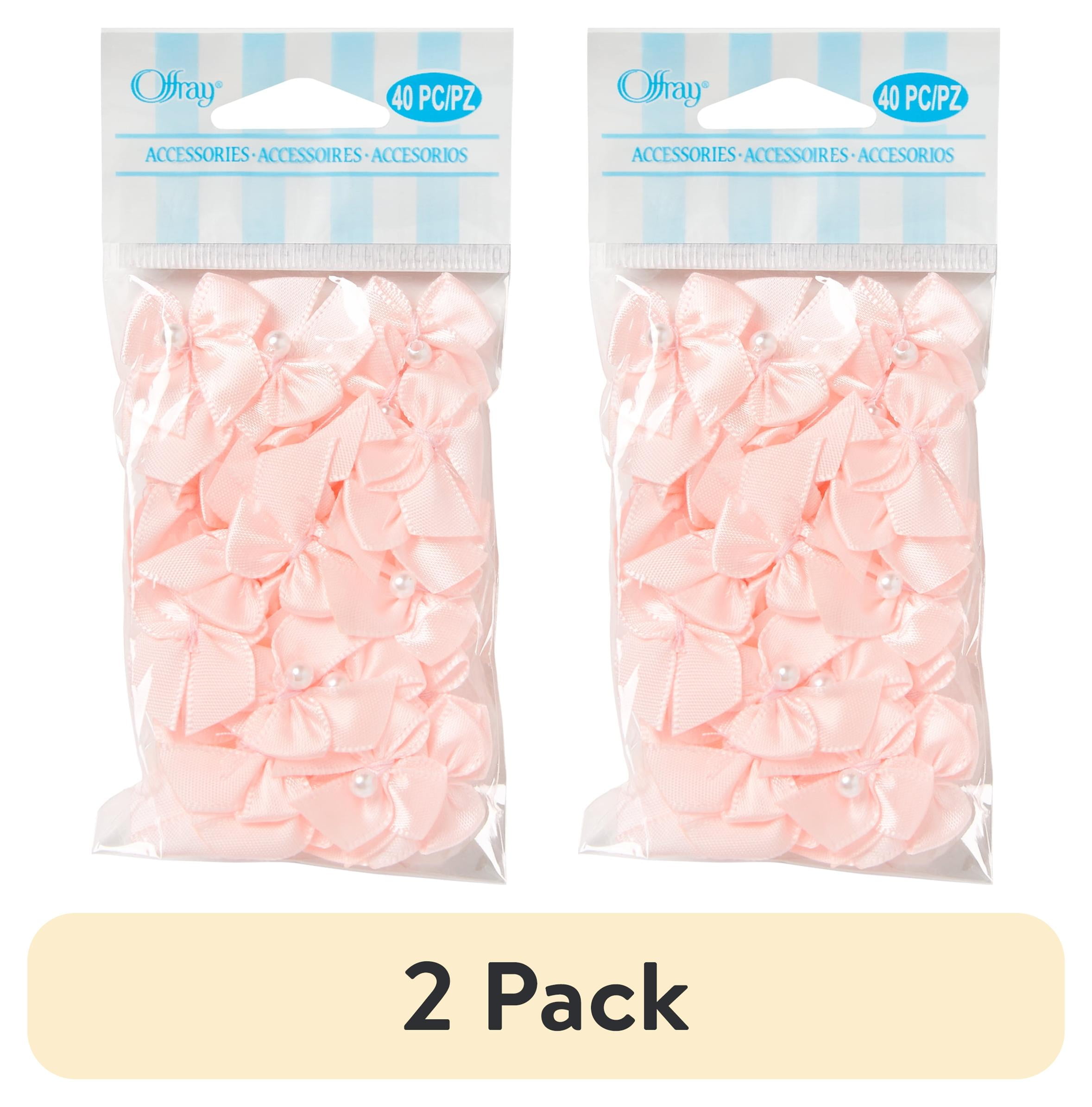 (2 pack) Offray Accessories, Light Pink, 5/8 inch, 2 Loop Bow with Pearl Accessory, 40 count, 1 Package