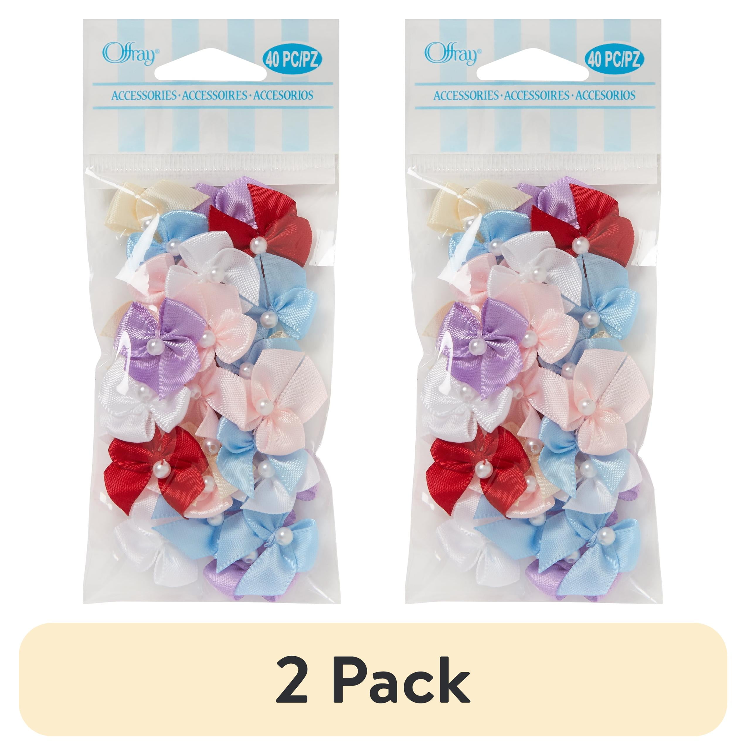 (2 pack) Offray accessories, multi 5/8 inch value pack 2 loop bow with pearl accessor yard for wedding, hair clips, and scrapbooking, 40 count, 1 package
