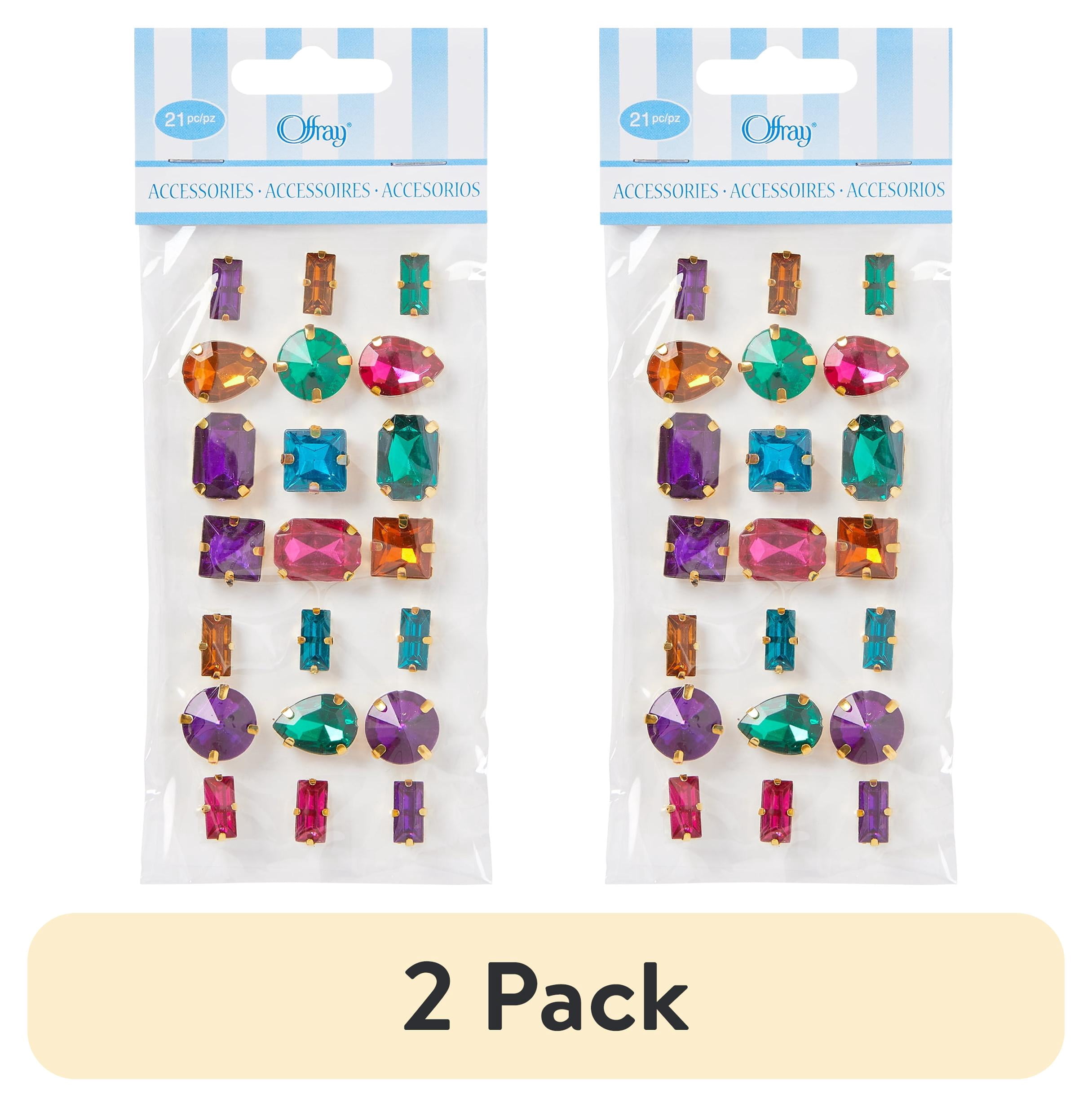 (2 pack) Offray Accessories, Multi-color Adhesive Gems Embellishments, 21 pieces, 1 Package