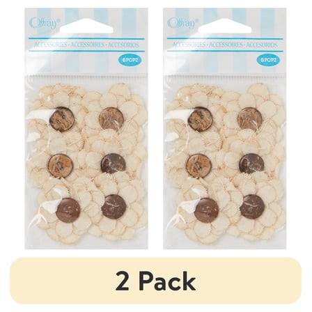 (2 pack) Offray Accessories, Natural Linen Flower with Button Center Accessory for Crafting, 6 Count