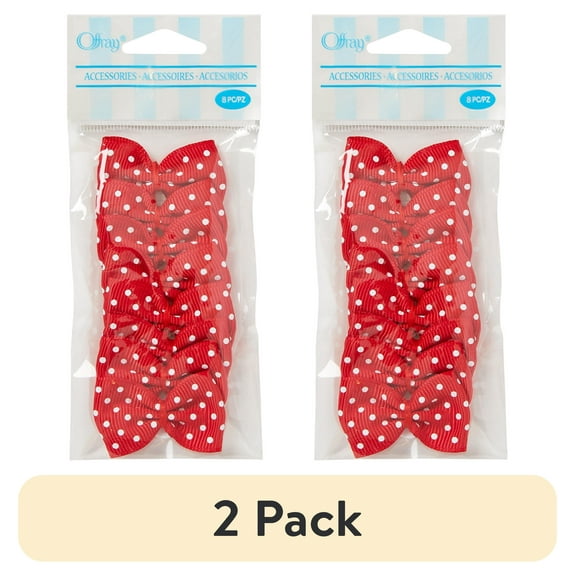 (2 pack) Offray Accessories, Red Grosgrain Bows Accessory for Wedding, Hair Clips, and Scrapbooking, 8 count, 1 Package