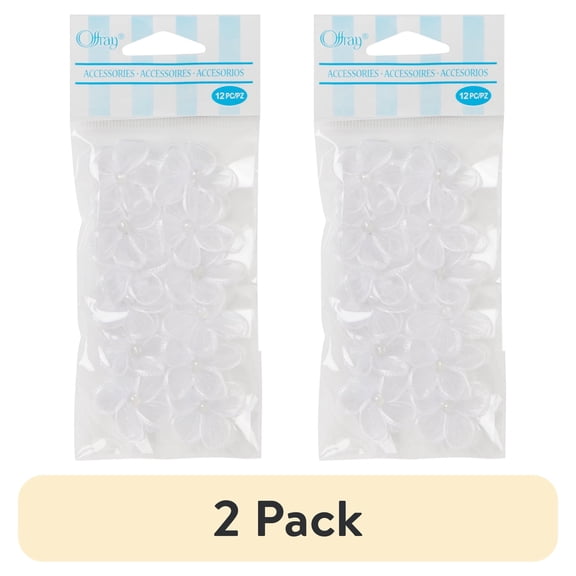 (2 pack) Offray Accessories, White 3/4 inch Value Pack 5 Petal Flower with Pearl Accessory, 30 Count
