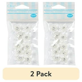 (2 pack) Offray accessories, white 3/4 inch value pack 5 petal gem flower accessor yard for wedding, hair clips, and scrapbooking, 10 count, 1 package