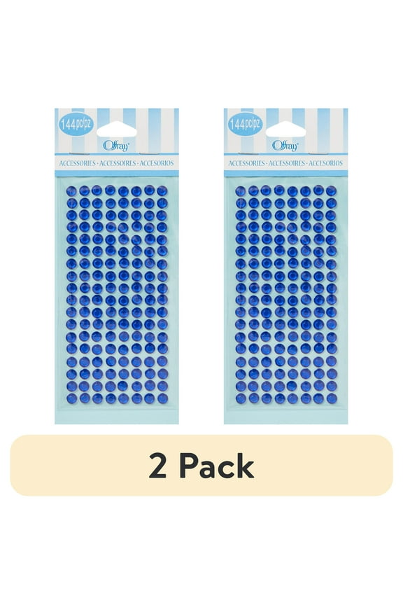 (2 pack) Offray Embellishments, Royal Blue Adhesive Gems, 144 Pieces, Plastic Peel and Stick Gems, 1 Package