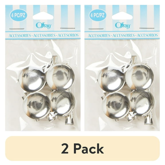 (2 pack) Offray Hair Accessories, 1-Inch Round Pin and Clip, 4-Pack