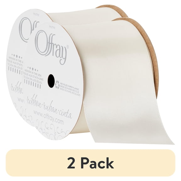 (2 pack) Offray Ribbon, Antique White 2 1/4 inch Single Face Satin Polyester Ribbon, 9 feet