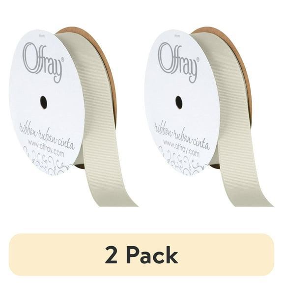 (2 pack) Offray Ribbon, Antique White 7/8 inch Grosgrain Polyester Ribbon for Sewing, Crafts, and Gifting, 18 feet, 1 Each
