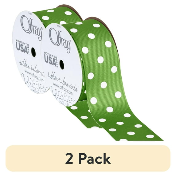 (2 pack) Offray Ribbon, Apple Green with White Polka Dot 1 1/2 inch Grosgrain Polyester Ribbon for Sewing, Crafts, and Gifting, 9 feet, 1 Each