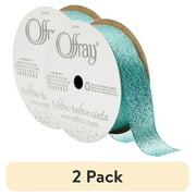 (2 pack) Offray Ribbon, Aqua Blue 7/8 inch Galena Metallic Ribbon for Wedding, Crafts, and Gifting, 9 feet, 1 Each