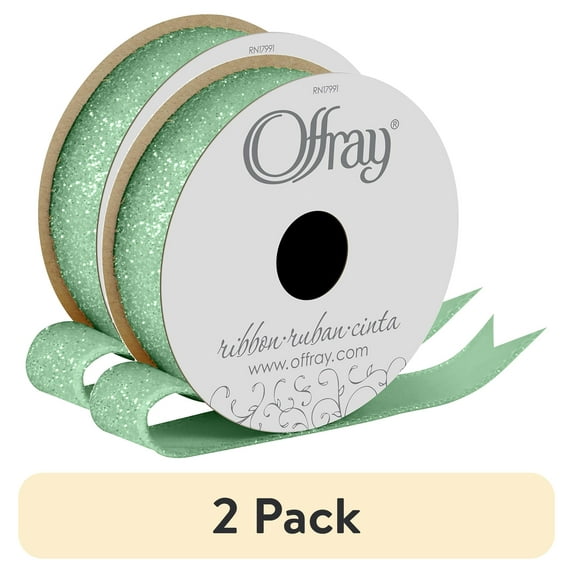(2 pack) Offray Ribbon, Aqua Blue 7/8 inch Wired Edge Metallic Ribbon for Wedding, Crafts, and Gifting, 9 feet, 1 Each