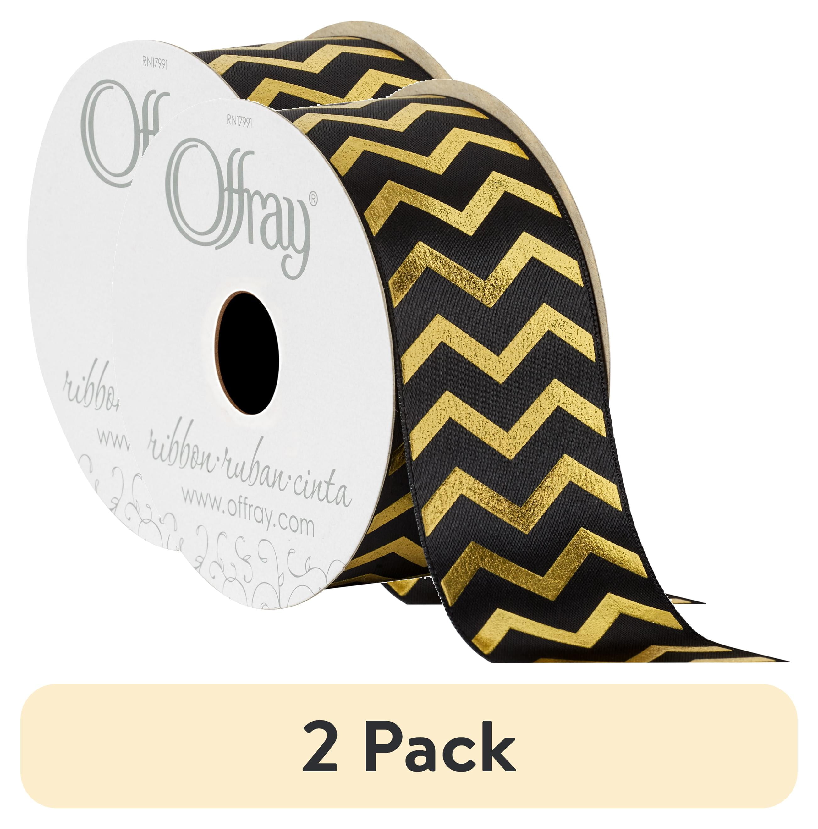 Offset Ribbons (2 pack) Offray Ribbon, Black 1 1/2 inch Chevron Satin Ribbon, 9 feet ...