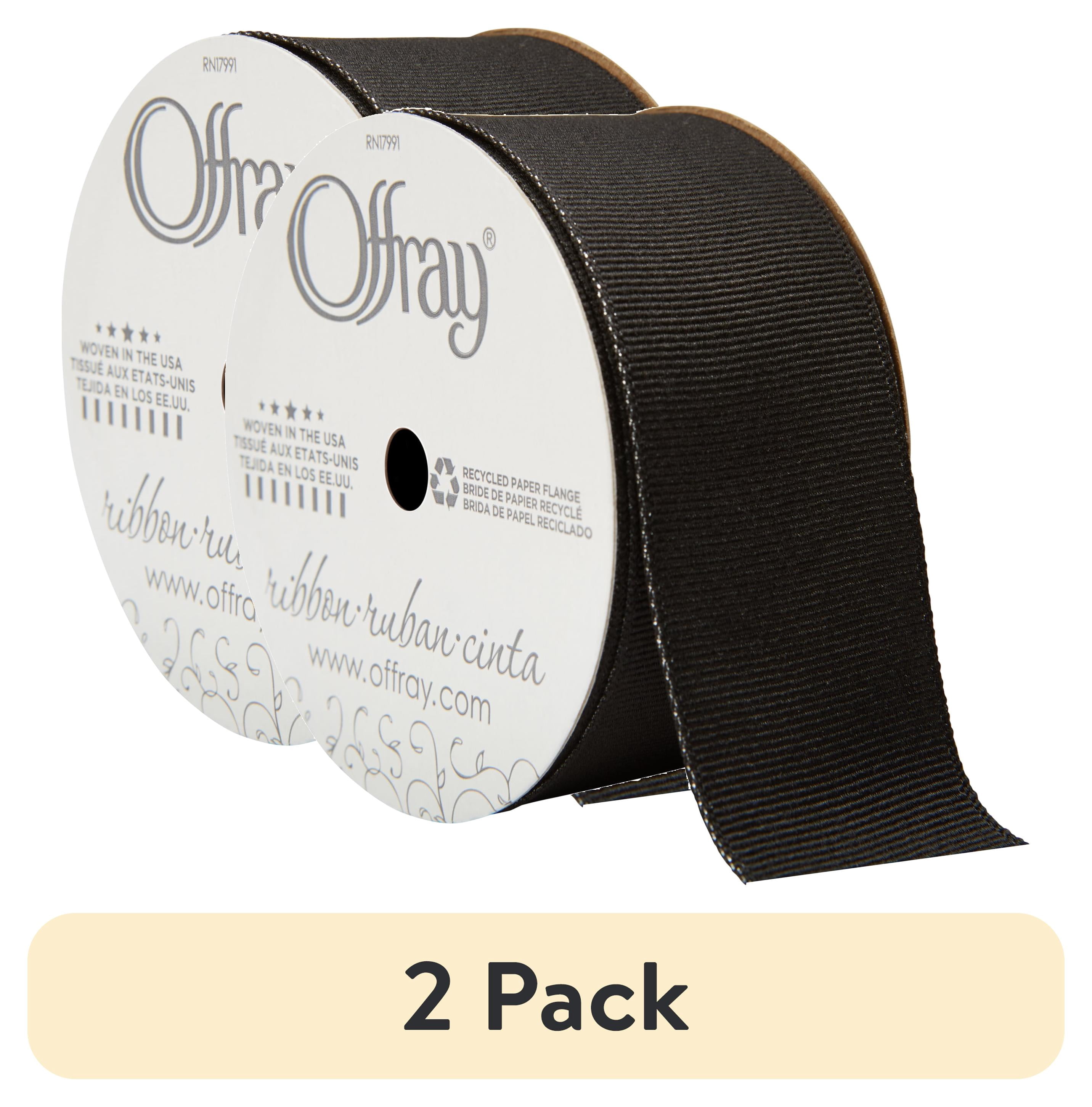 (2 pack) Offray Ribbon, Black 1 1/2 inch Grosgrain Metallic Ribbon, 9 feet