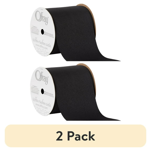(2 pack) Offray Ribbon, Black 3 inch Grosgrain Polyester Ribbon for Sewing, Crafts, and Gifting, 9 feet, 1 Each