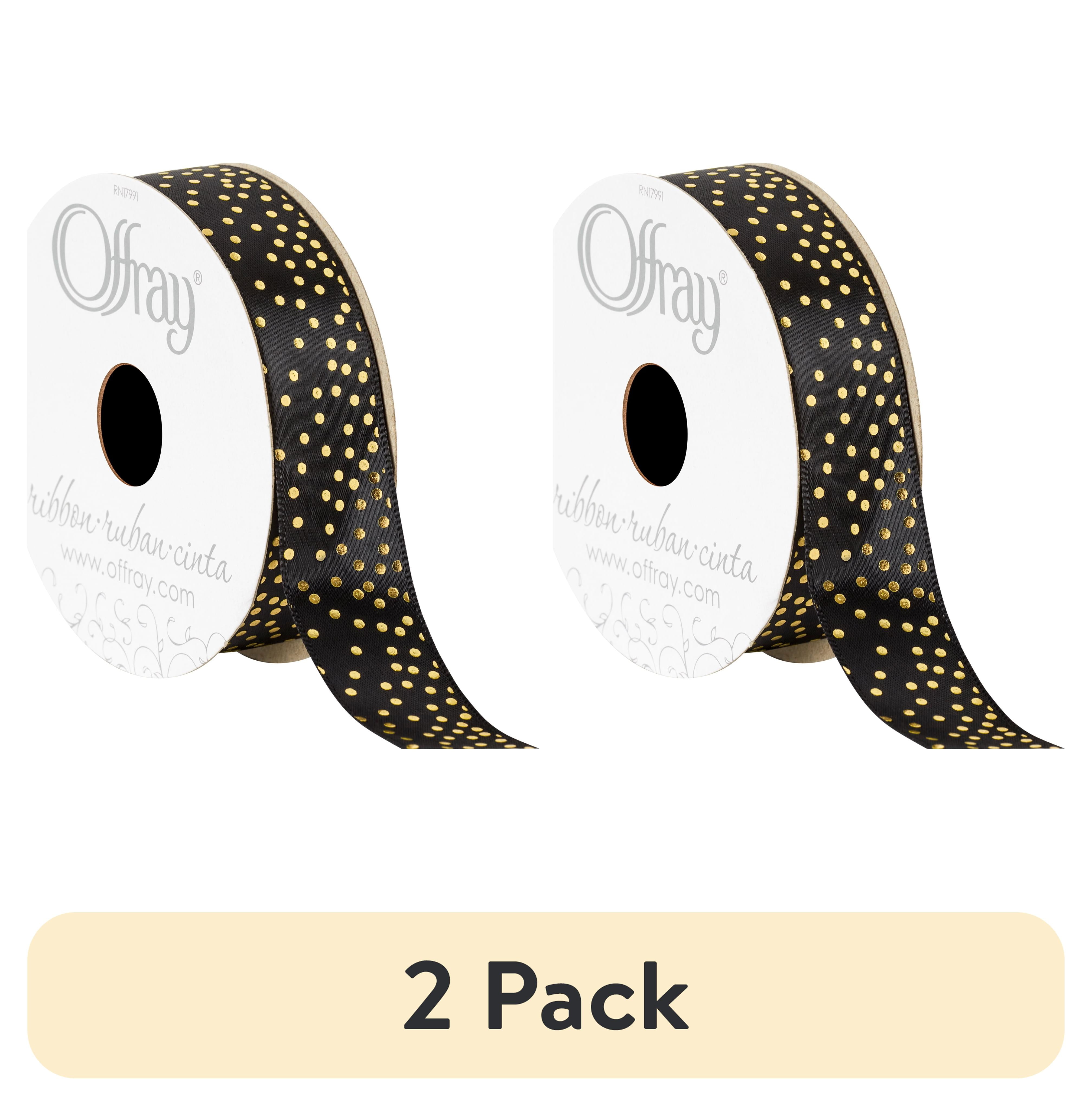(2 pack) Offray Ribbon, Black 7/8 inch Gold Dot Satin Ribbon for Sewing, Crafts, and Gifting, 9 feet, 1 Each