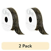 (2 pack) Offray Ribbon, Black 7/8 inch Gold Dot Satin Ribbon for Sewing, Crafts, and Gifting, 9 feet, 1 Each