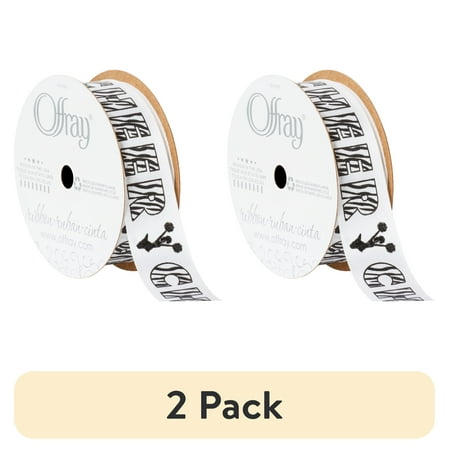 (2 pack) Offray Ribbon, Black White 7/8 inch Cheer Satin Ribbon, 9 feet