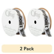 (2 pack) Offray Ribbon, Black White 7/8 inch Volleyball Satin Ribbon, 9 feet