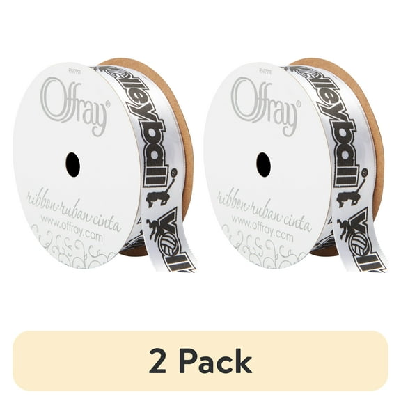 (2 pack) Offray Ribbon, Black White 7/8 inch Volleyball Satin Ribbon, 9 feet
