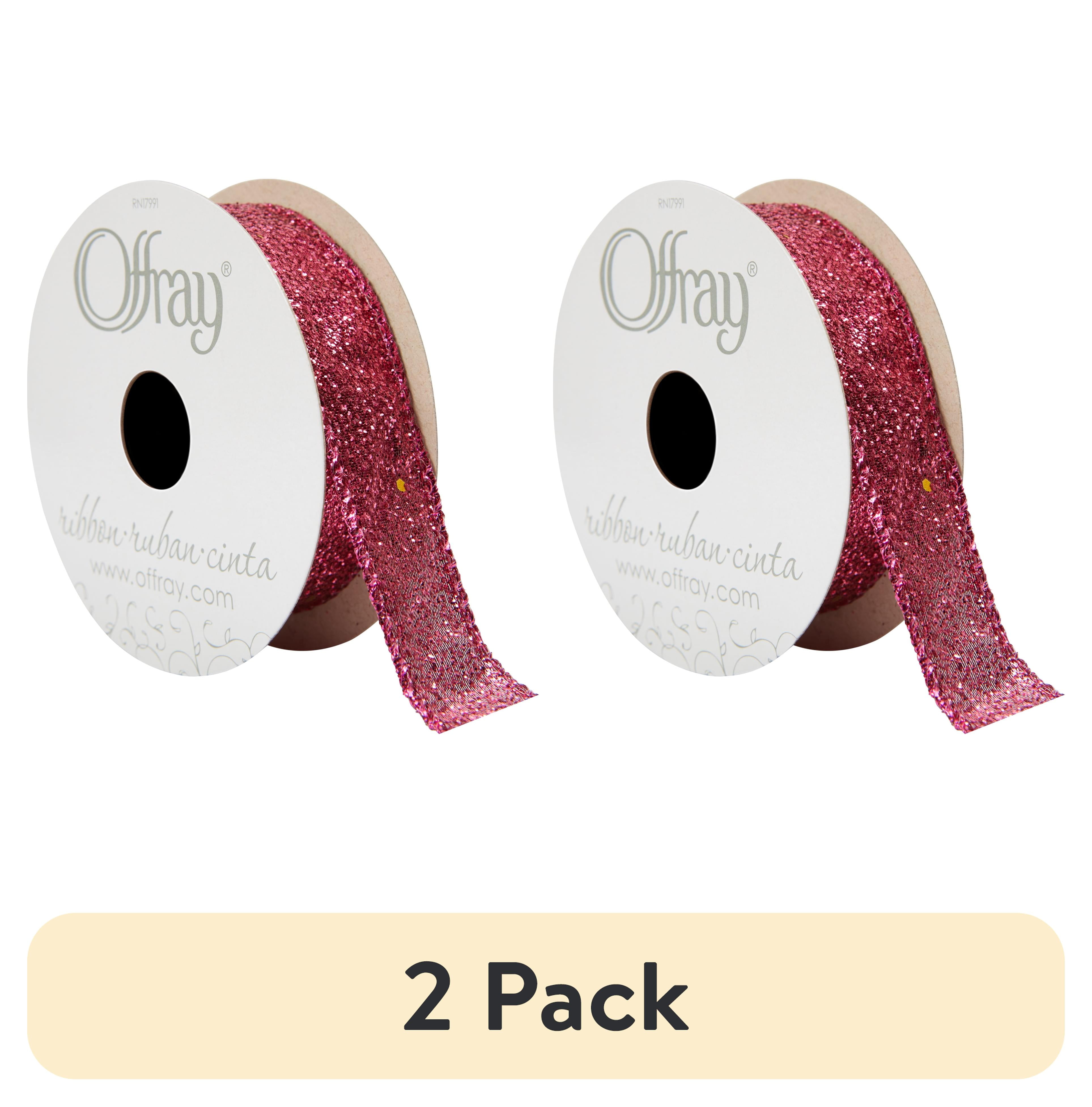 (2 pack) Offray Ribbon, Fuchsia Purple 7/8 inch Wired Edge Metallic Ribbon, 9 feet