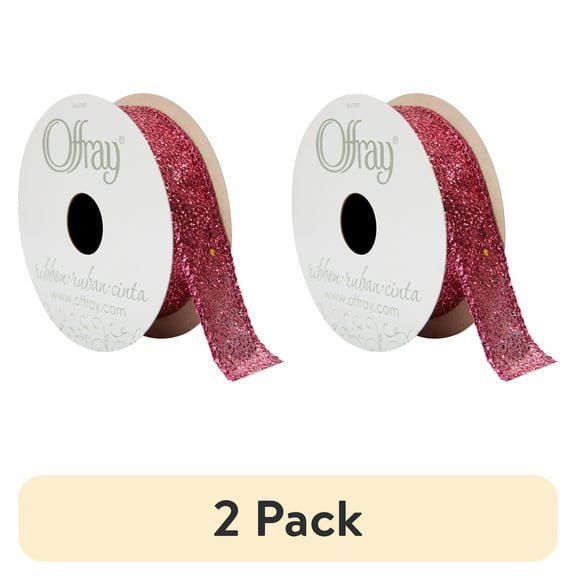 (2 pack) Offray Ribbon, Fuchsia Purple 7/8 inch Wired Edge Metallic Ribbon, 9 feet