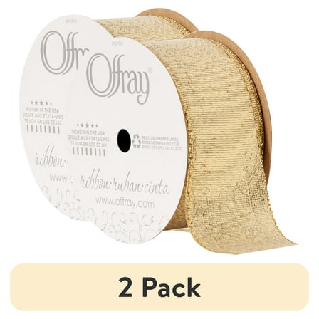 (2 pack) Offray Ribbon, Gold 1 1/2 inch Galena Metallic Ribbon, 9 feet