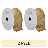 (2 pack) Offray Ribbon, Gold 1 1/2 inch Wired Edge Metallic Ribbon, 9 feet