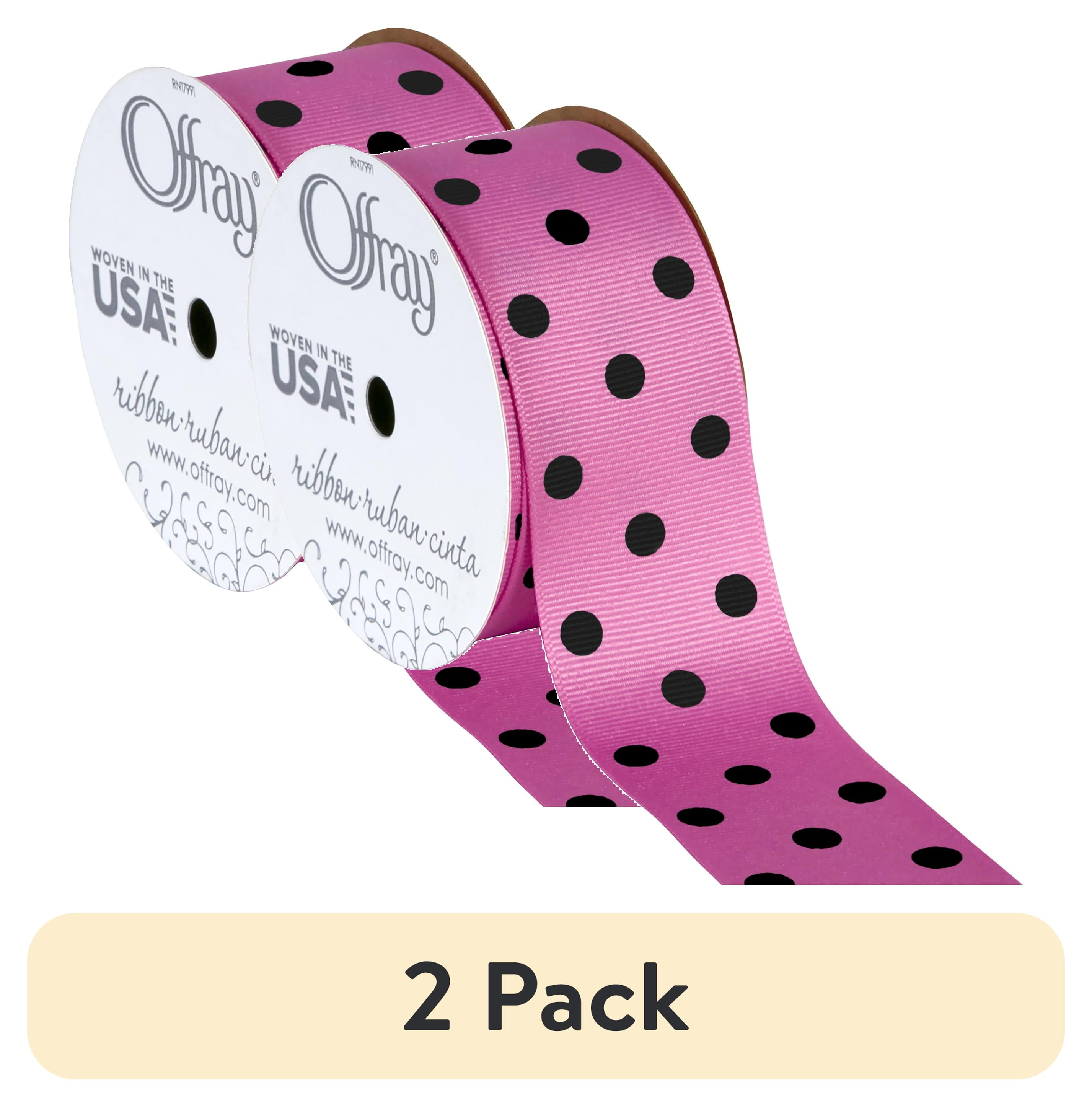2 pack) Offray Ribbon, Hot Pink with Black Polka Dots 1 1/2 inch