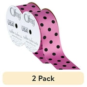 (2 pack) Offray Ribbon, Hot Pink with Black Polka Dots 1 1/2 inch Grosgrain Polyester Ribbon for Sewing, Crafts, and Gifting, 9 feet, 1 Each